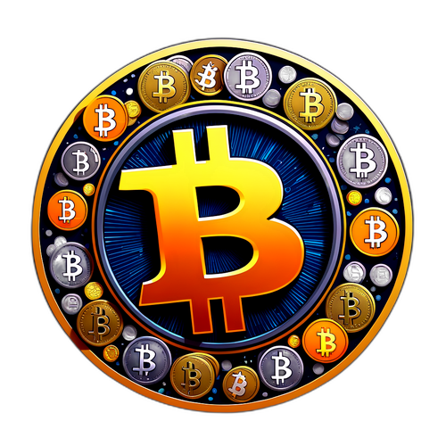 Visuellt tilltalande bitcoinlogotyp med mynt och valutasymboler