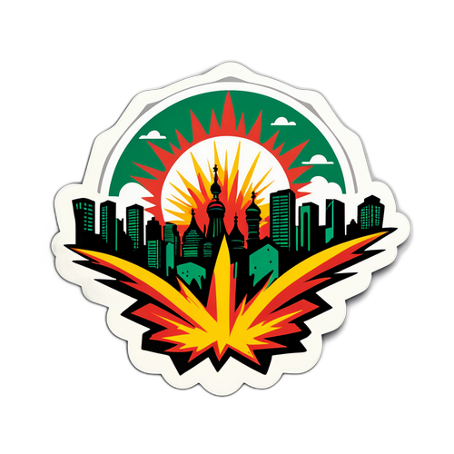 Эмблема с взрывом и фоном города Краснодар