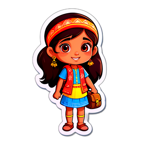 Joyful Indian Girl Cartoon Traveler