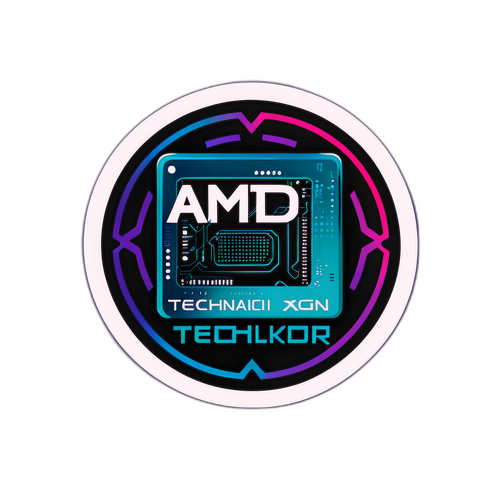 Kreativní nálepka s ikonickými prvky technických zařízení AMD