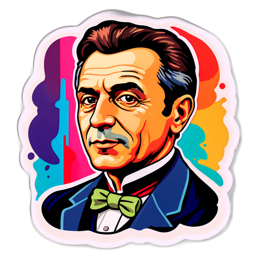 Sticker cu portretul lui Stefanescu și paleta de culori inspirată din operele sale