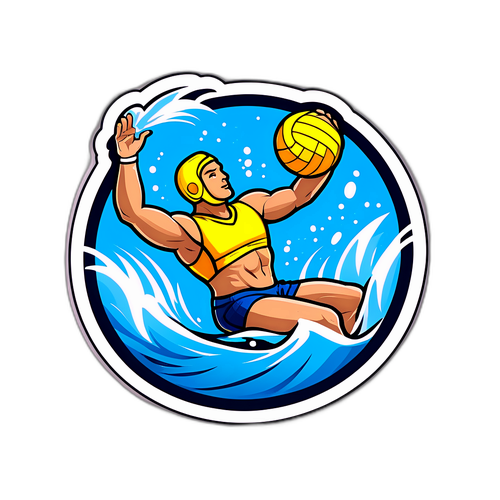 Sticker eines entspannten Wassersportenthusiasten beim Wasserballspielen