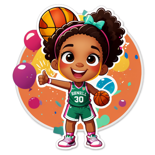 Cute Cartoon Character of A'ja Wilson: Basketball Victory with Confetti and Glowing Trophy!