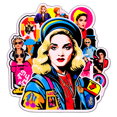 Madonna sticker met iconische mode-stijlen door de decennia