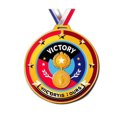 Guldmedalj med texten "Segrar är våra!"