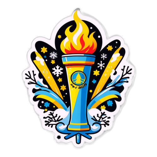 Olympische Vlam met Sneeuwvlokken en Snowboard