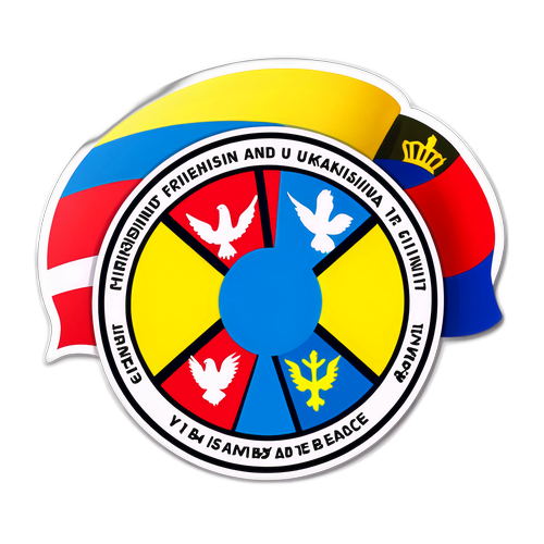 Наклейка о дружбе и единстве на фоне украинского флага