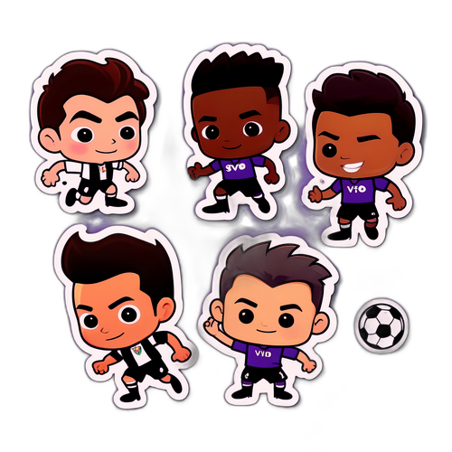 สติ๊กเกอร์การ์ตูนตัวละครนักเตะจากฟิออเรนติน่าและอูดิเนเซ่เล่นฟุตบอล