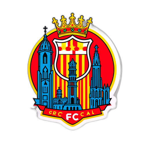 עיצוב חינני של לוגו Girona FC עם קו הרקיע של ברצלונה