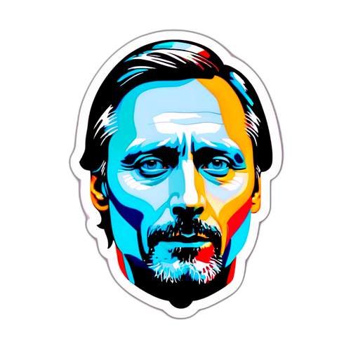 En minimalistisch men djärv klistermärke av Mads Mikkelsens ansikte