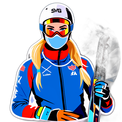 Inspiroiva tarra Lindsey Vonnista mitaleilla vuoristomaisemassa