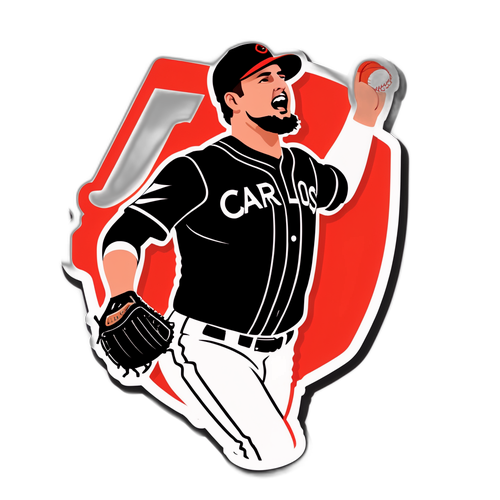Sporty Sticker of Carlos Rodon Celebrating a Strikeout