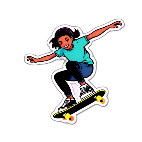 Dívka na skateboardu skáčící přes překážku