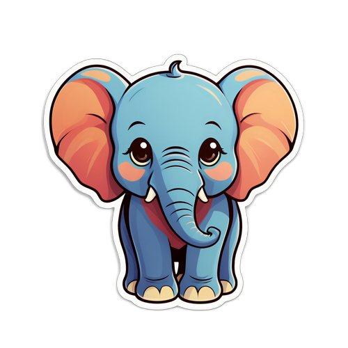 สติกเกอร์การ์ตูนน่ารักของช้างป่าหูพับ