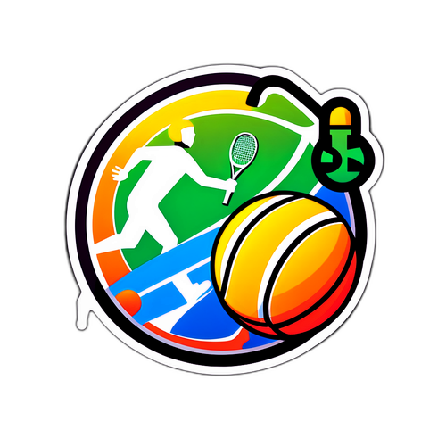 Sticker que combina elementos del tenis y el baloncesto