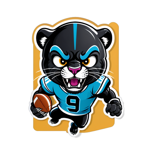 Energetic Cartoon Panther Football Sticker