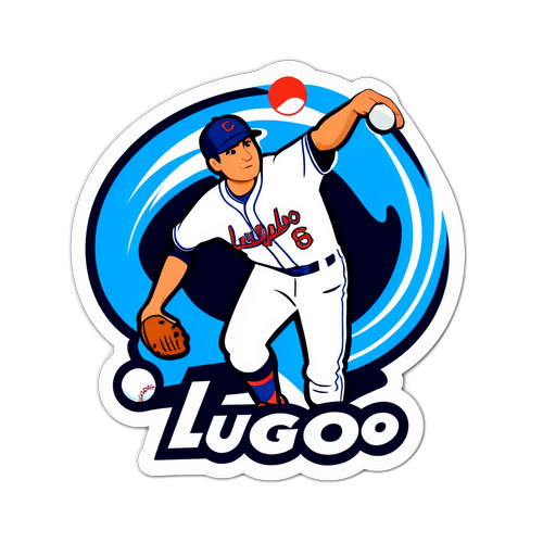 Cartoon-Style Sticker of Seth Lugo Throwing a Baseball