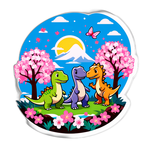 桜を楽しむジュラシックワールドの恐竜たち