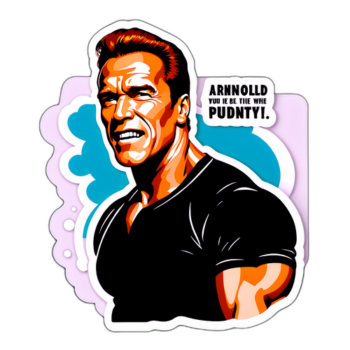 Iconischer Arnold Schwarzenegger Aufkleber mit berühmtem Zitat