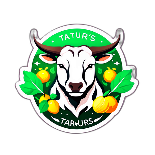 Знак зодиака Телец с зелеными листьями и фруктами