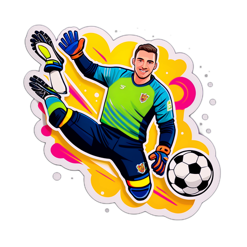 Cartoon al lui Florin Prunea în echipament de portar