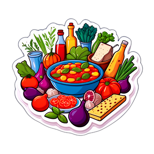 Dibujo de Tagliamonte rodeado de ingredientes frescos
