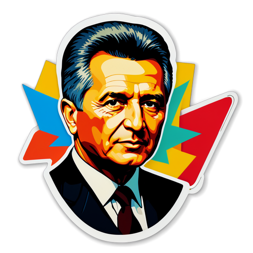 Colaj artistic în stil pop-art cu Nicolae Ceaușescu