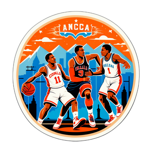 Autocollant rétro d'une confrontation célèbre entre deux équipes de basketball