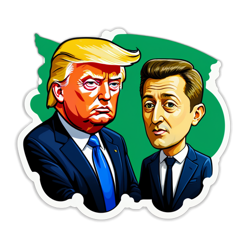 Politisk klistermærke med Trump og Zelensky