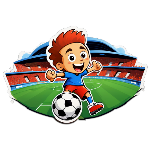 Witzige Cartoon-Figur beim Fußballspielen