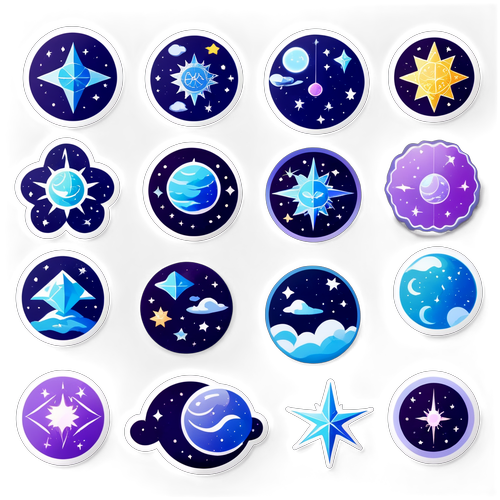 Celestial-Themed Sticker Set with Zodiac Signs and Constellations