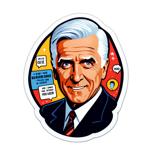 Huumoristinen tarra Leslie Nielsenistä