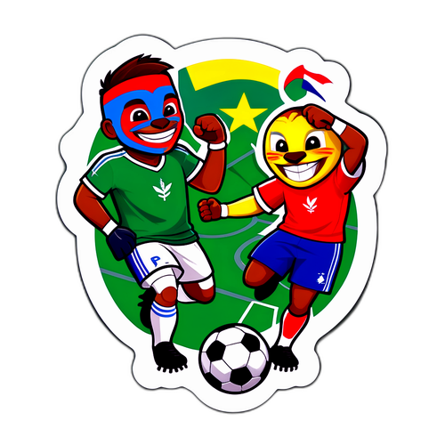 Stiker Maskot Panama dan Guadeloupe Bermain Sepak Bola