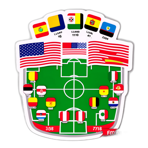 Stadion de fotbal cu timer și steagurile echipelor din calificările Cupei Mondiale