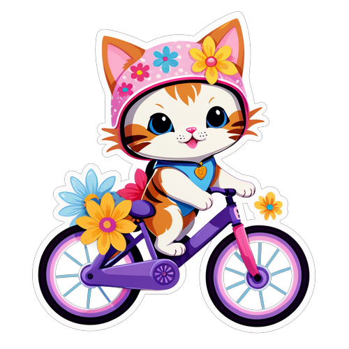 骑自行车的小猫贴纸