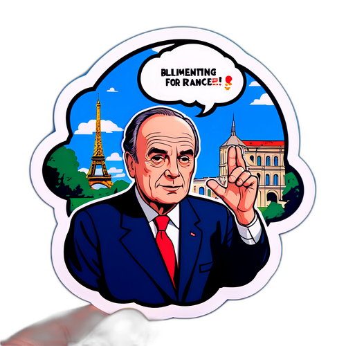 Illustratieve sticker van Mitterrand met visie voor Frankrijk
