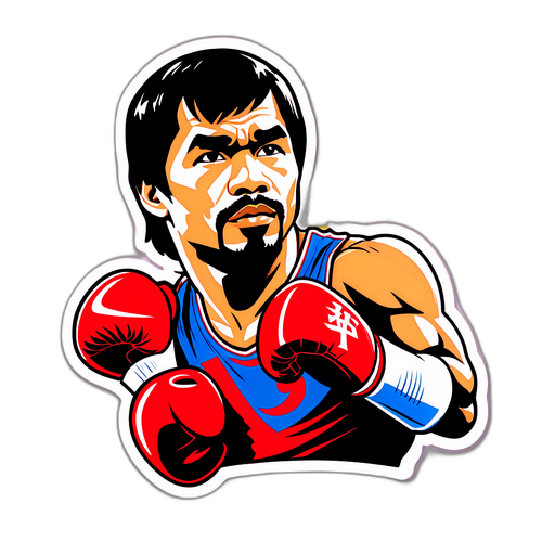 Design stylisé de Manny Pacquiao avec des références à la culture pop asiatique