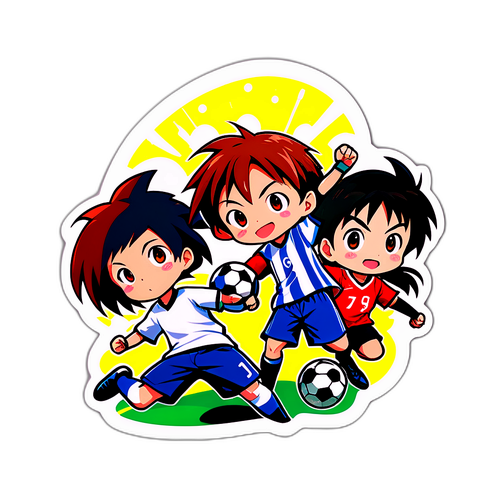 Stiker Karakter Anime Bermain Sepak Bola