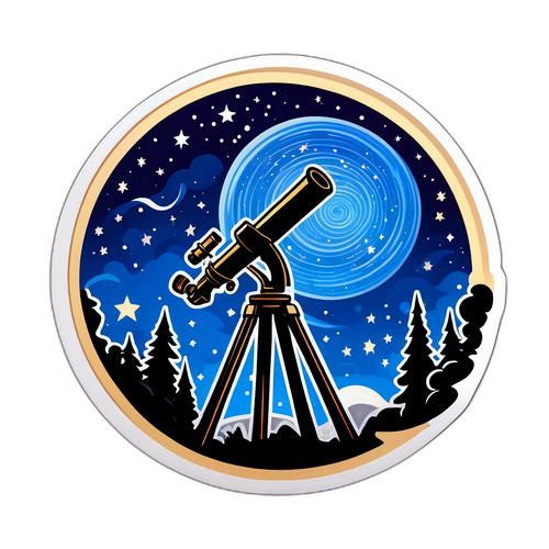 Stylizowany naklejka teleskopu z tłem gwieździstą nocą