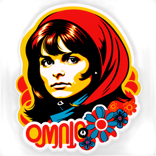 Kreative Darstellung von Ulrike Meinhof mit feministischen Symbolen und 1970er Jahre Hintergrund