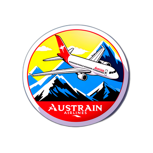 Aufkleber mit einem Flugzeug der Austrian Airlines über den Alpen