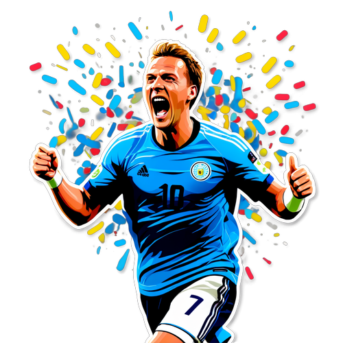 Sticker af Tobias Hansen, der fejrer efter at have scoret et mål