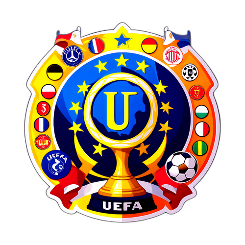 Adesivo UEFA con Trophies e Simboli di Calcio Europeo