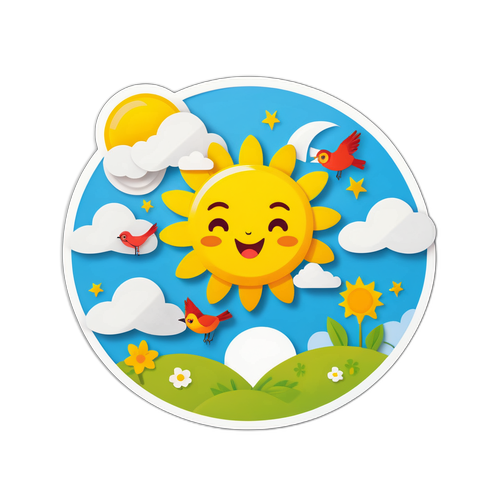 Ikon Cuaca Lucu dengan Langit Cerah