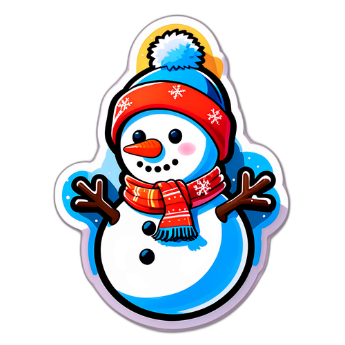 Vidám hóember sálban és sapkában