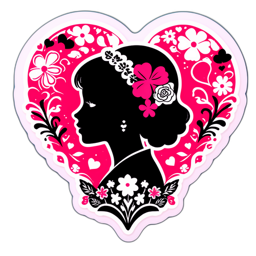 Silhouette romantică cu inimi și flori