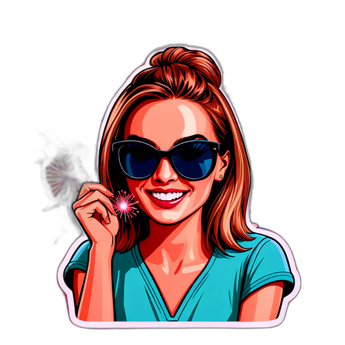 Portrait Sticker von Evelyn Burdecki mit Sonnenbrille umgeben von Partyfeuerwerken