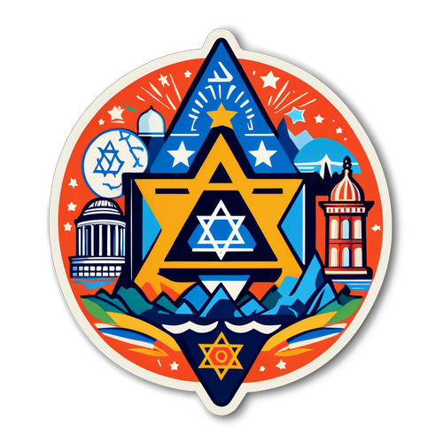 Sticker 'Israel' dengan Simbol dan Landmark