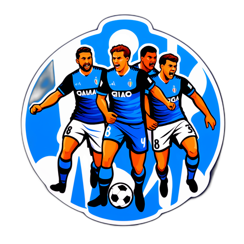 Živý nálepka oslavující hru Marseille a Atalanta