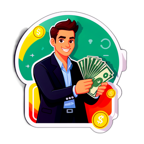現金支払いを表すキャラクターのステッカー